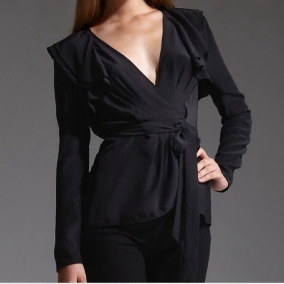 BCBGMaxAzria Emerald Green Wrap Ruffle Blouse Top - Picture 7 of 7